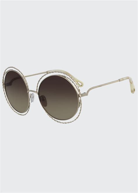 Chloe Carlina Round Concentric Metal Sunglasses